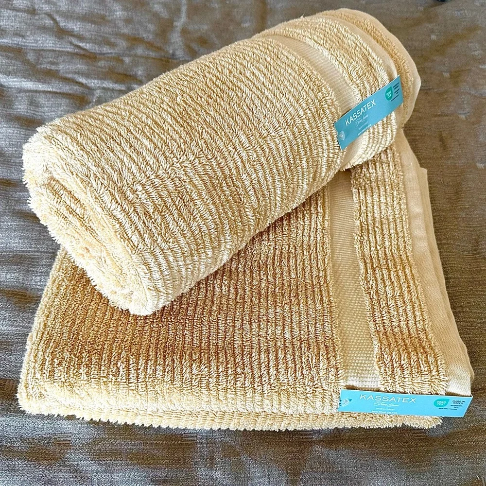 Kassatex Cotton Bath Towels Set of 2 Golden Yellow NEW WITH TAGS